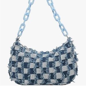 NWT Blue Checkered Women's Denim Bag